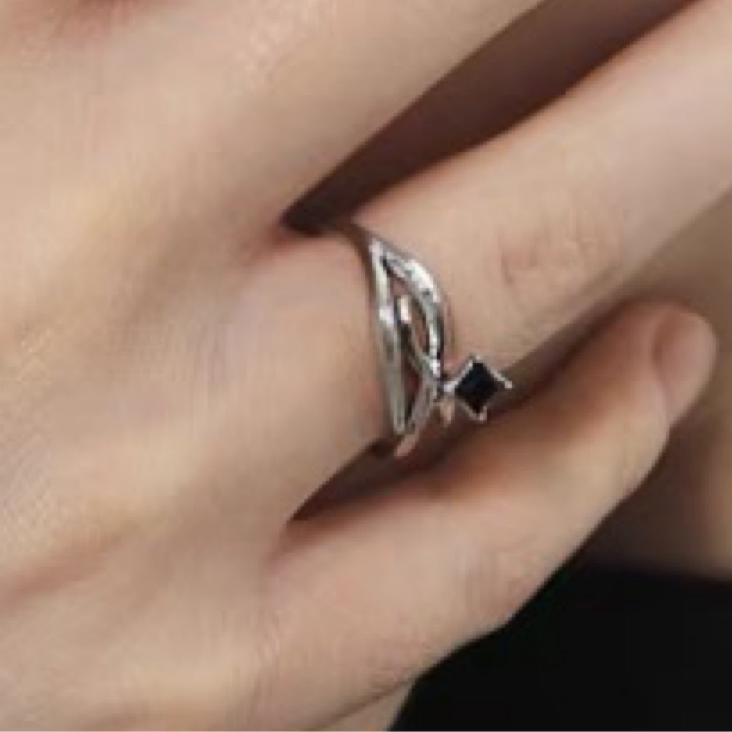 Miowrhyme silver “branch” ring-black stone