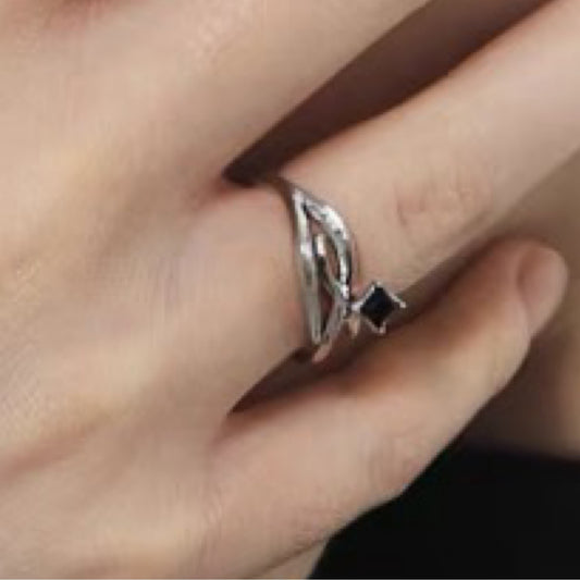 Miowrhyme silver “branch” ring-black stone