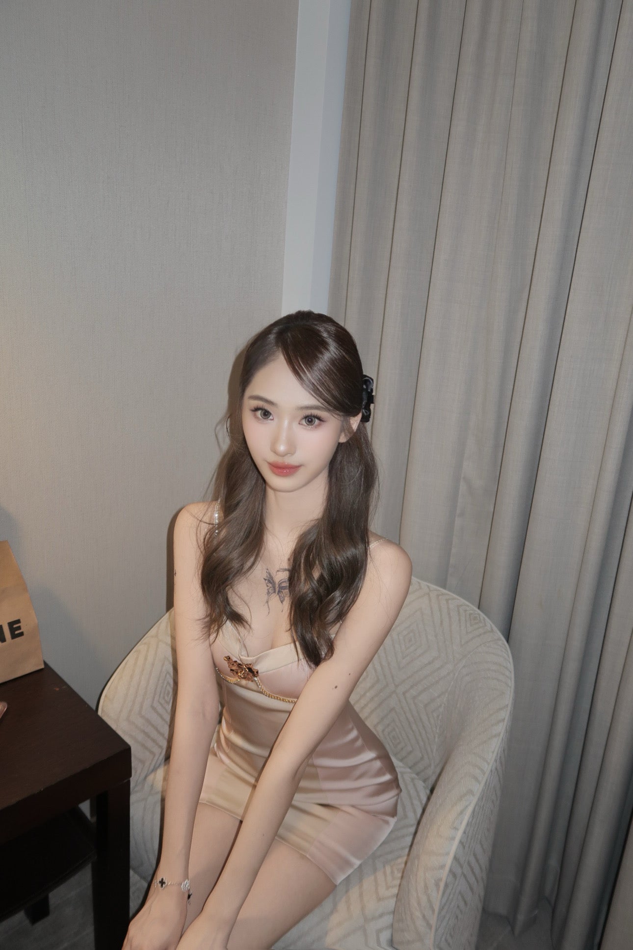 Artel Retro champagne gold satin dress