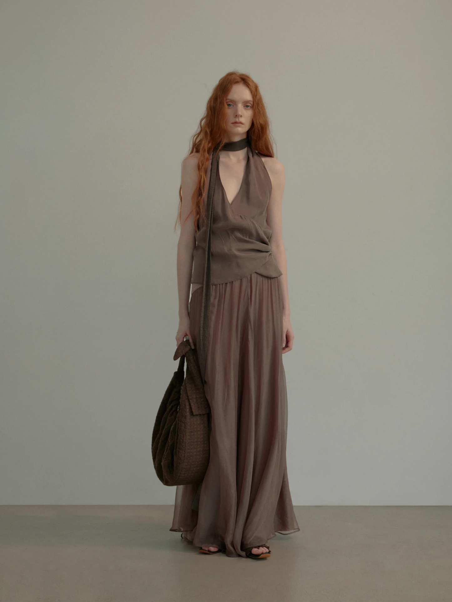 Elywood GRAY-PURPLE SILK FLARED MIDI SKIRT