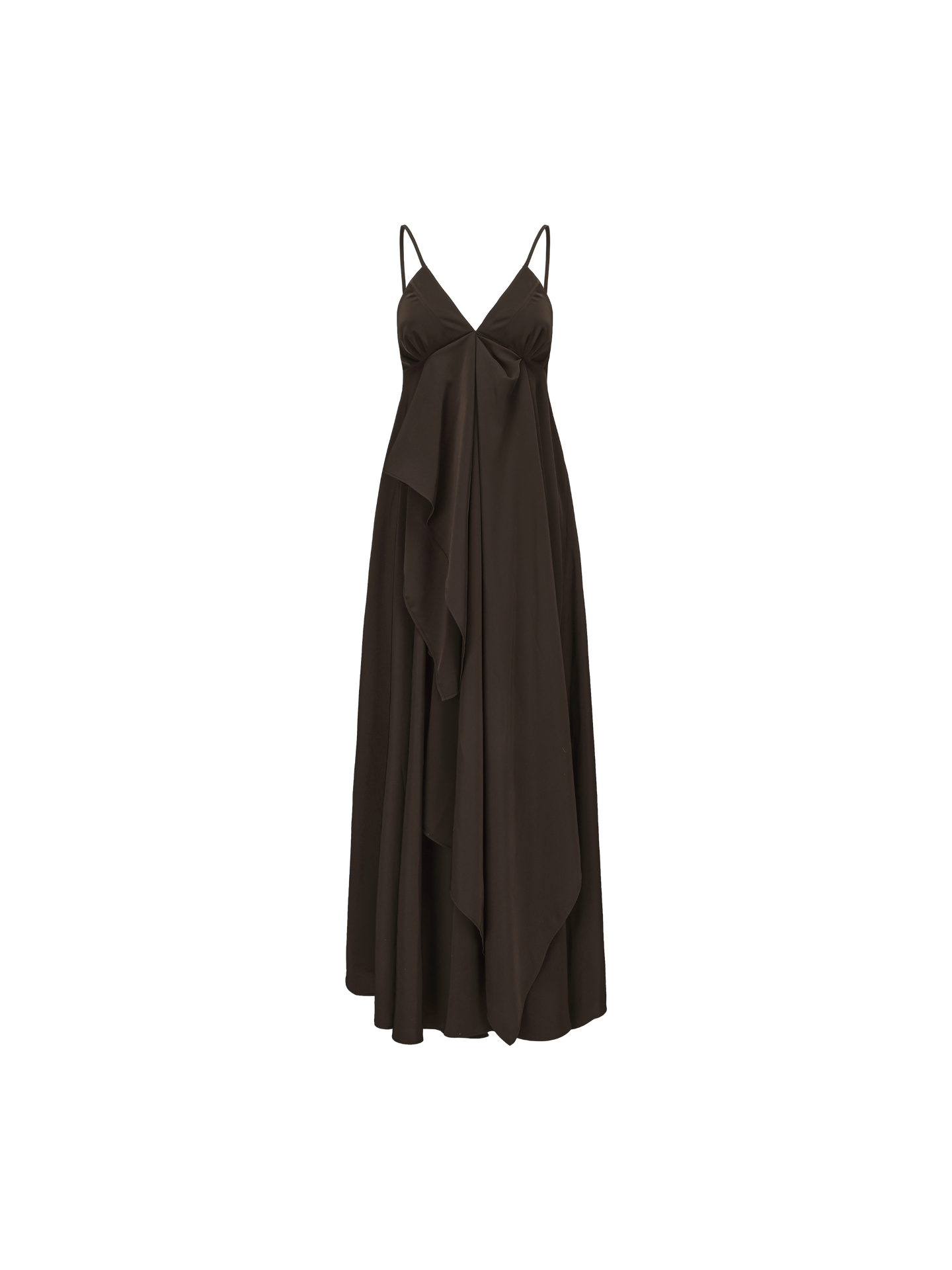 ELYWOOD CHOCOLATE DRAPED DOUBLE-LAYER STRAP DRESS