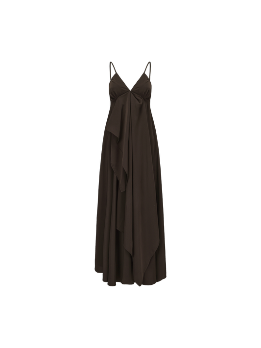 ELYWOOD CHOCOLATE DRAPED DOUBLE-LAYER STRAP DRESS