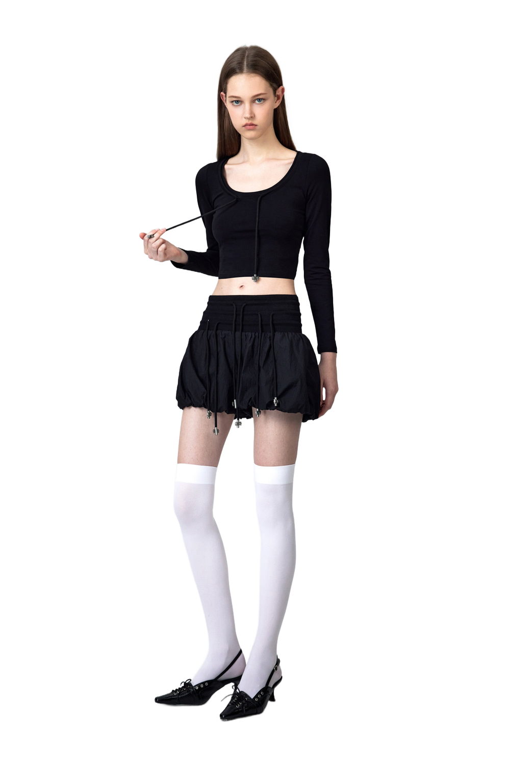 YJ1 HIGH-WAISTED BOW PANTSKIRT IN BLACK