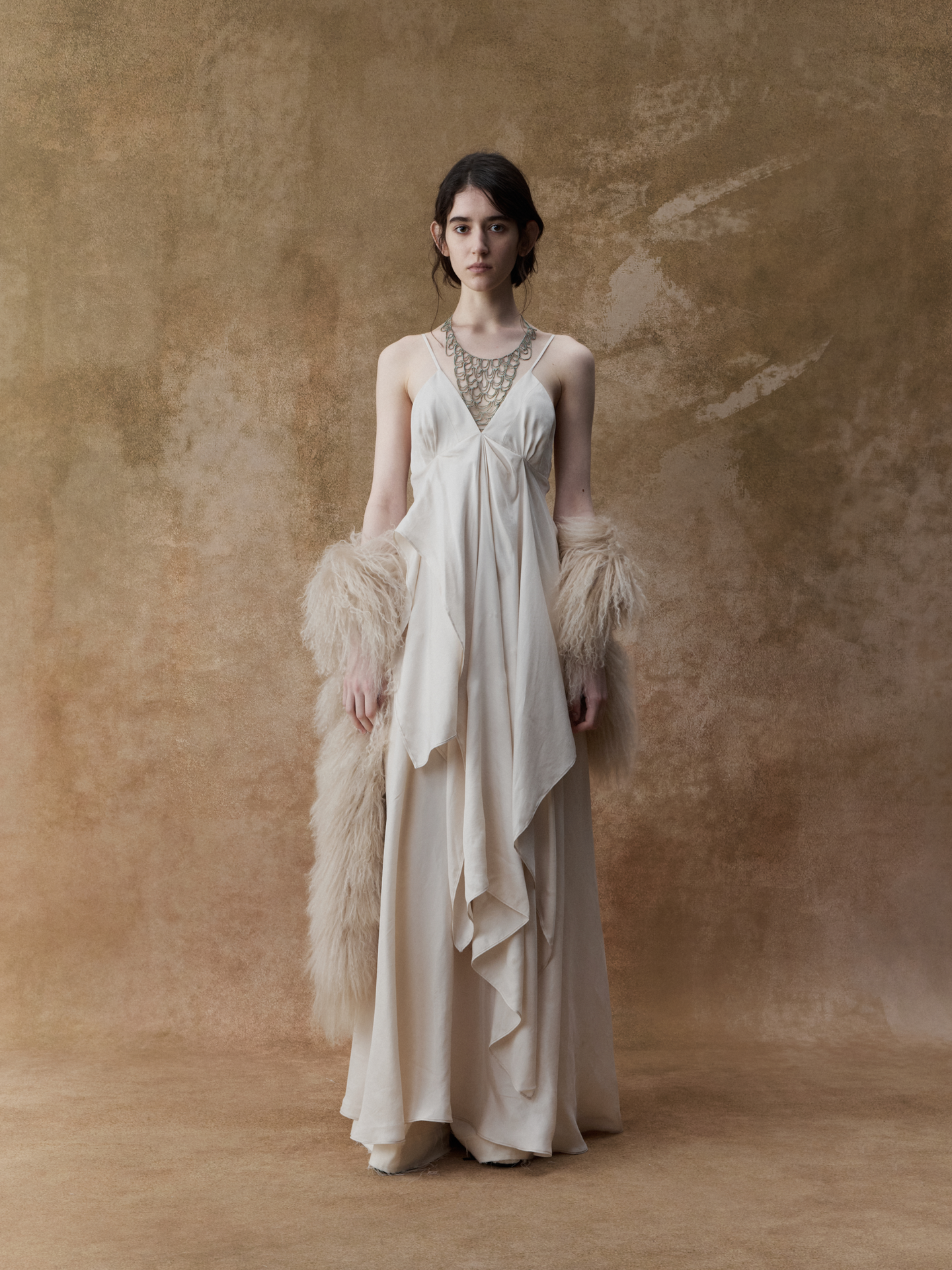 Elywood CREAM DRAPED DOUBLE-LAYER STRAP DRESS
