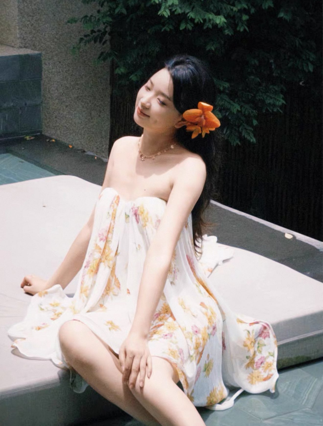 Sheer Luck Thiri Chiffon Tube Top Dress in Daisy