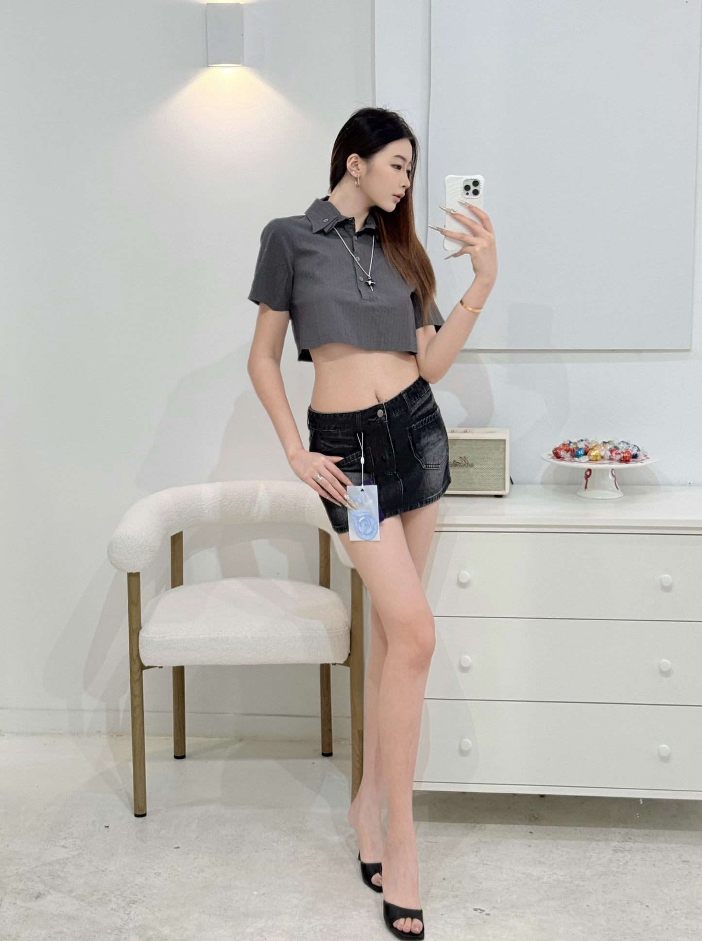 Yj1 CROPPED SHIRT IN GRAY