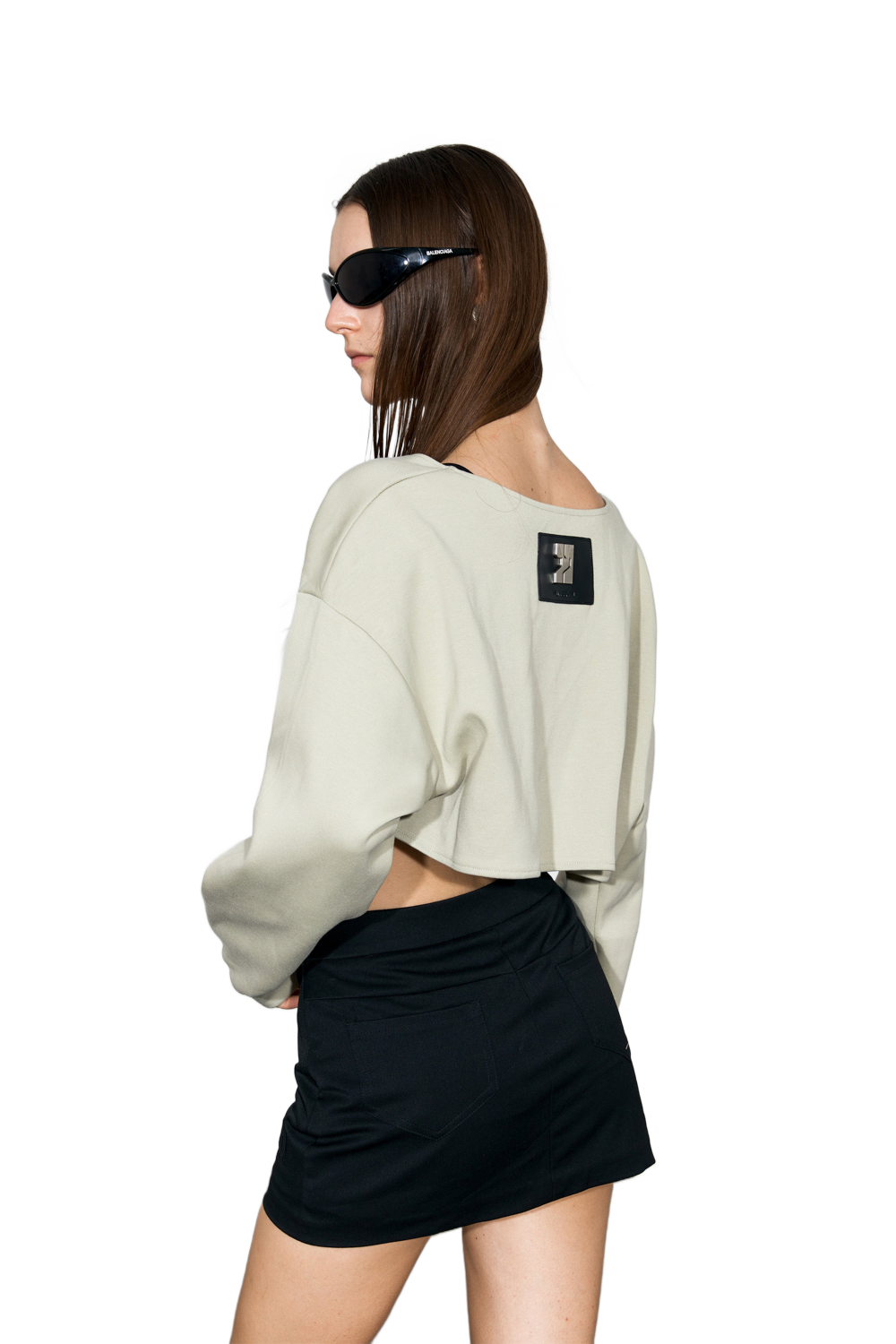 YJ1 SCOOP-NECK CROPPED JACKET IN GRAYISH GREEN