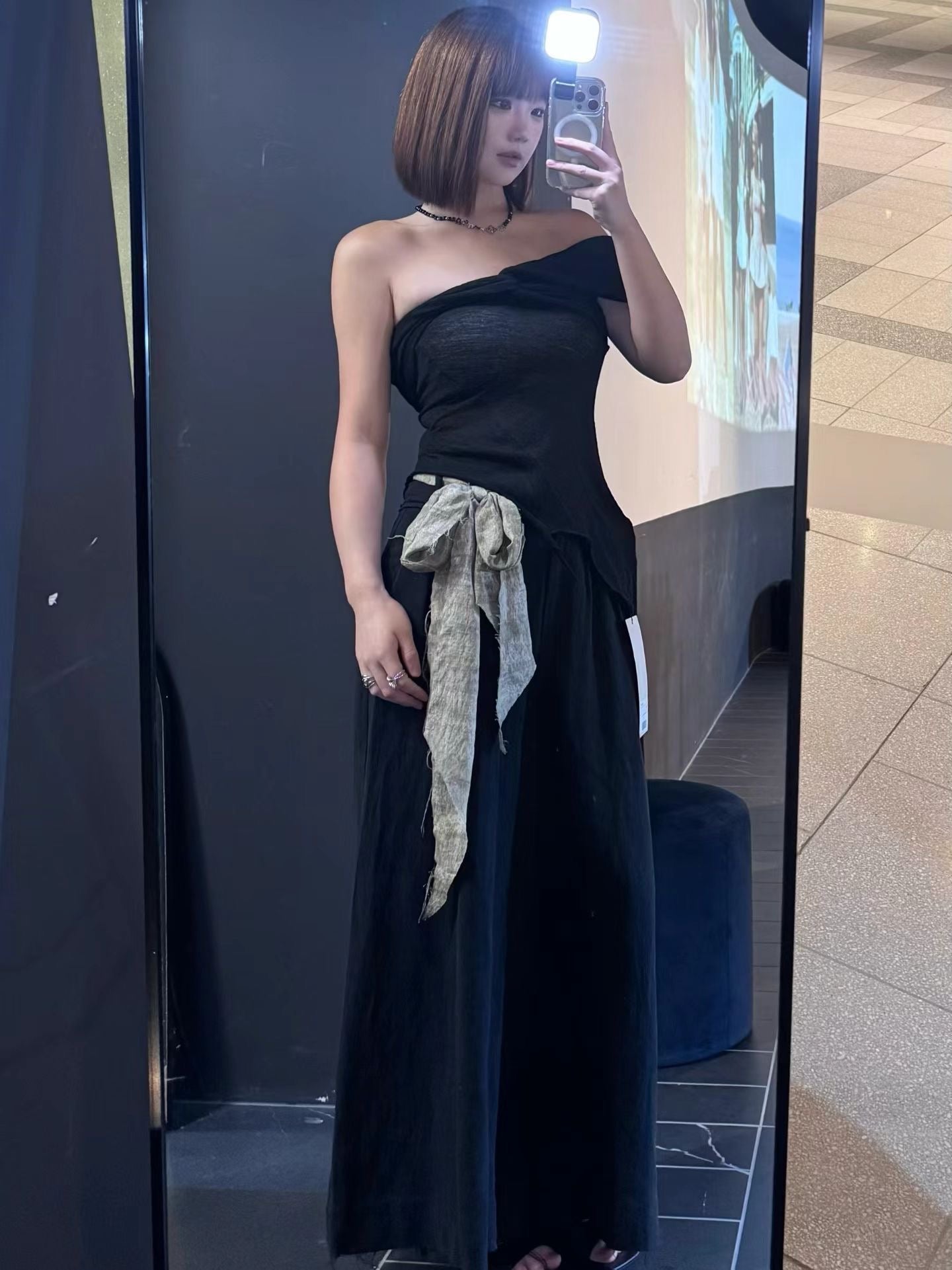 ELYWOOD COLORBLOCK BELTED WIDE-LEG PANTS