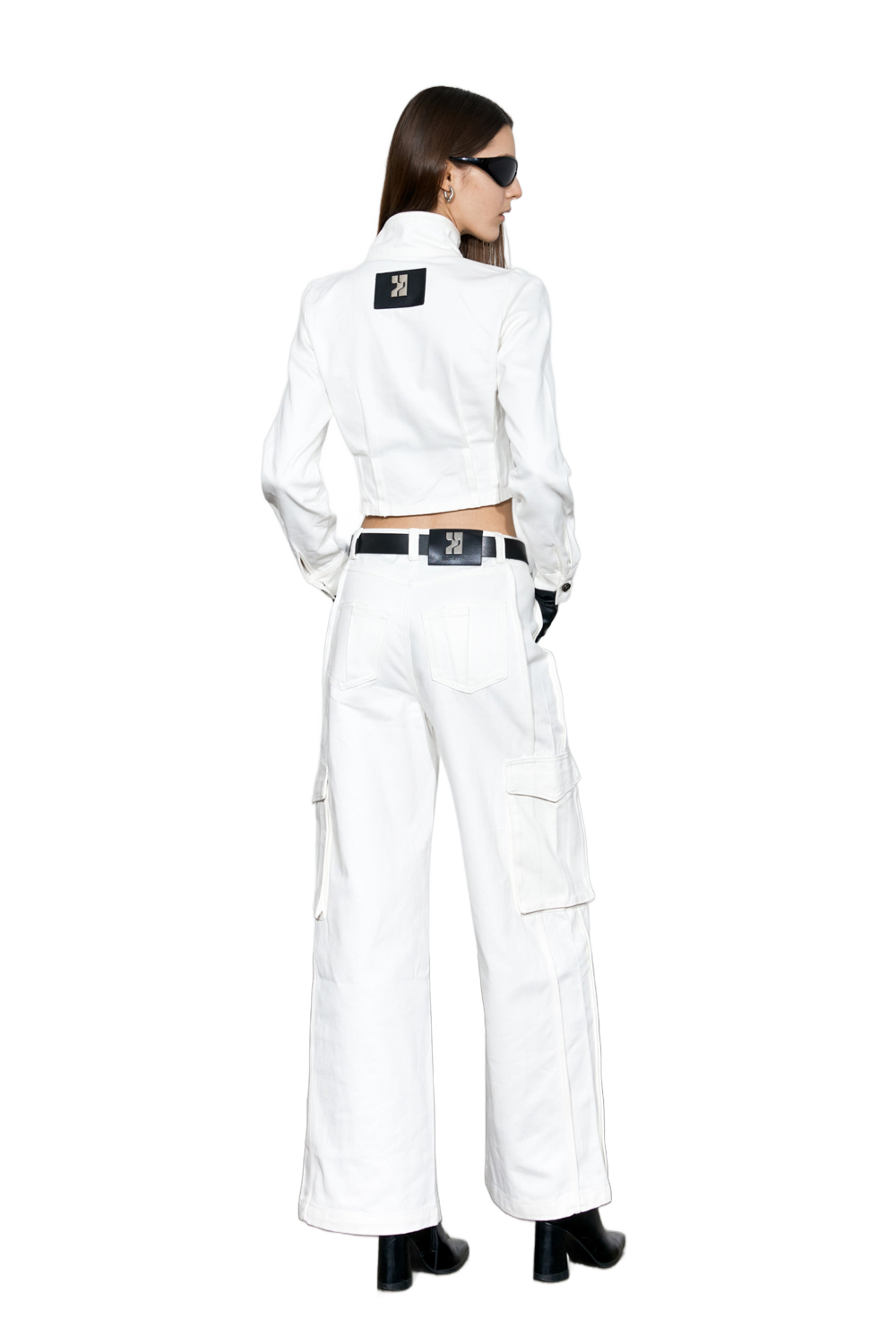 YJ1 WHITE WIDE-LEG CARGO JEANS