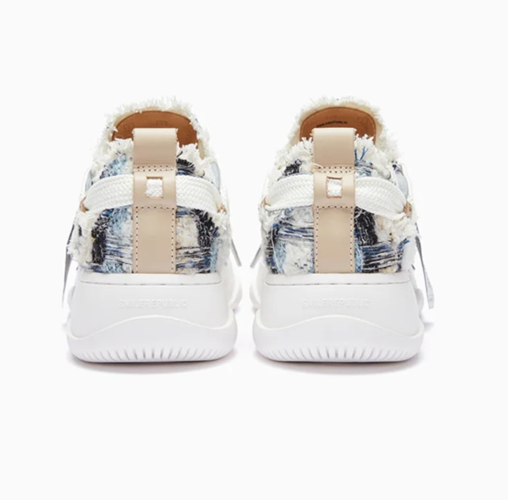 Smilerepublic Blue Black Woolen Low Top Platform Sneaker Canvas Shoes