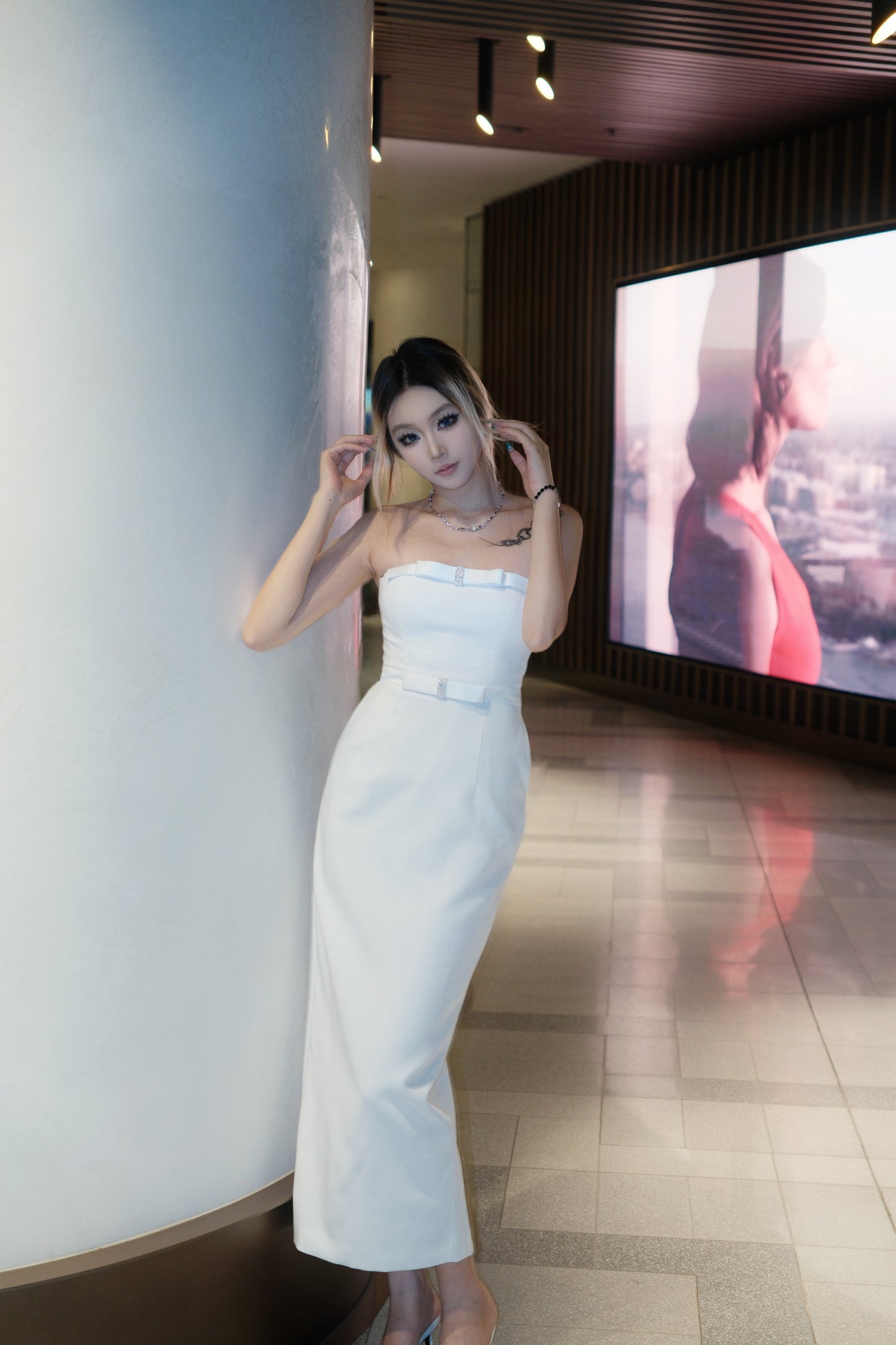 Nana Jacqueline Demi Bow Midi Dress (White)