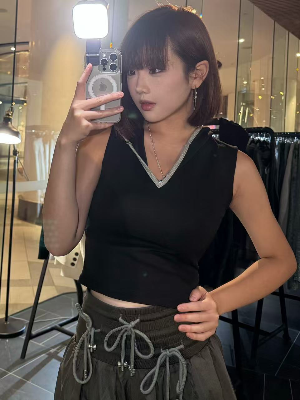 YJ1 HIGH-WAISTED BOW PANTSKIRT IN TAUPE GRAY