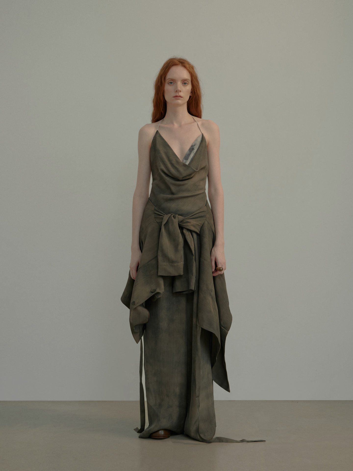 Elywood GREEN DRAPED HALTER STRAP TOP