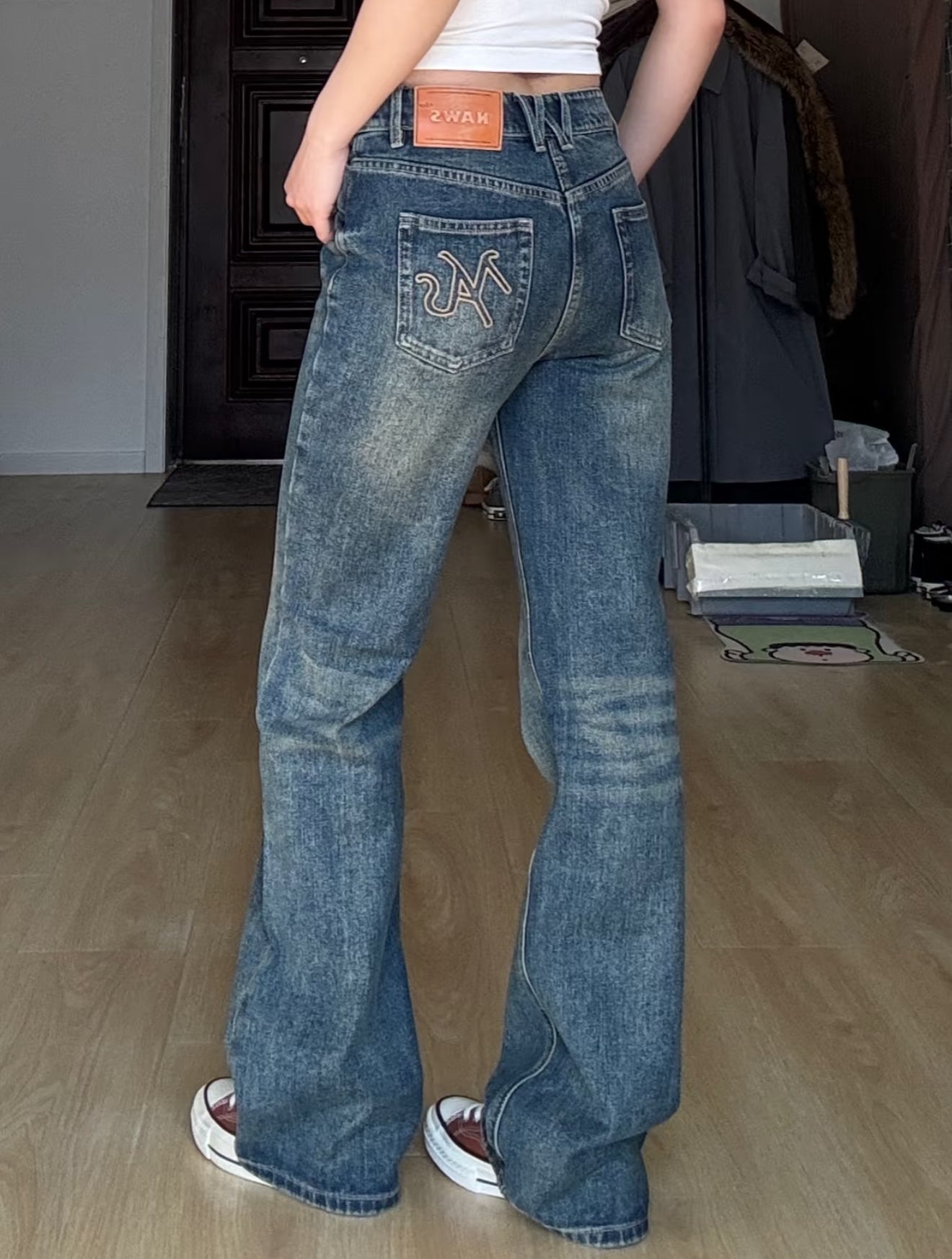 NAWS +5CM STRAIGHT JEANS WASHED DARK BLUE