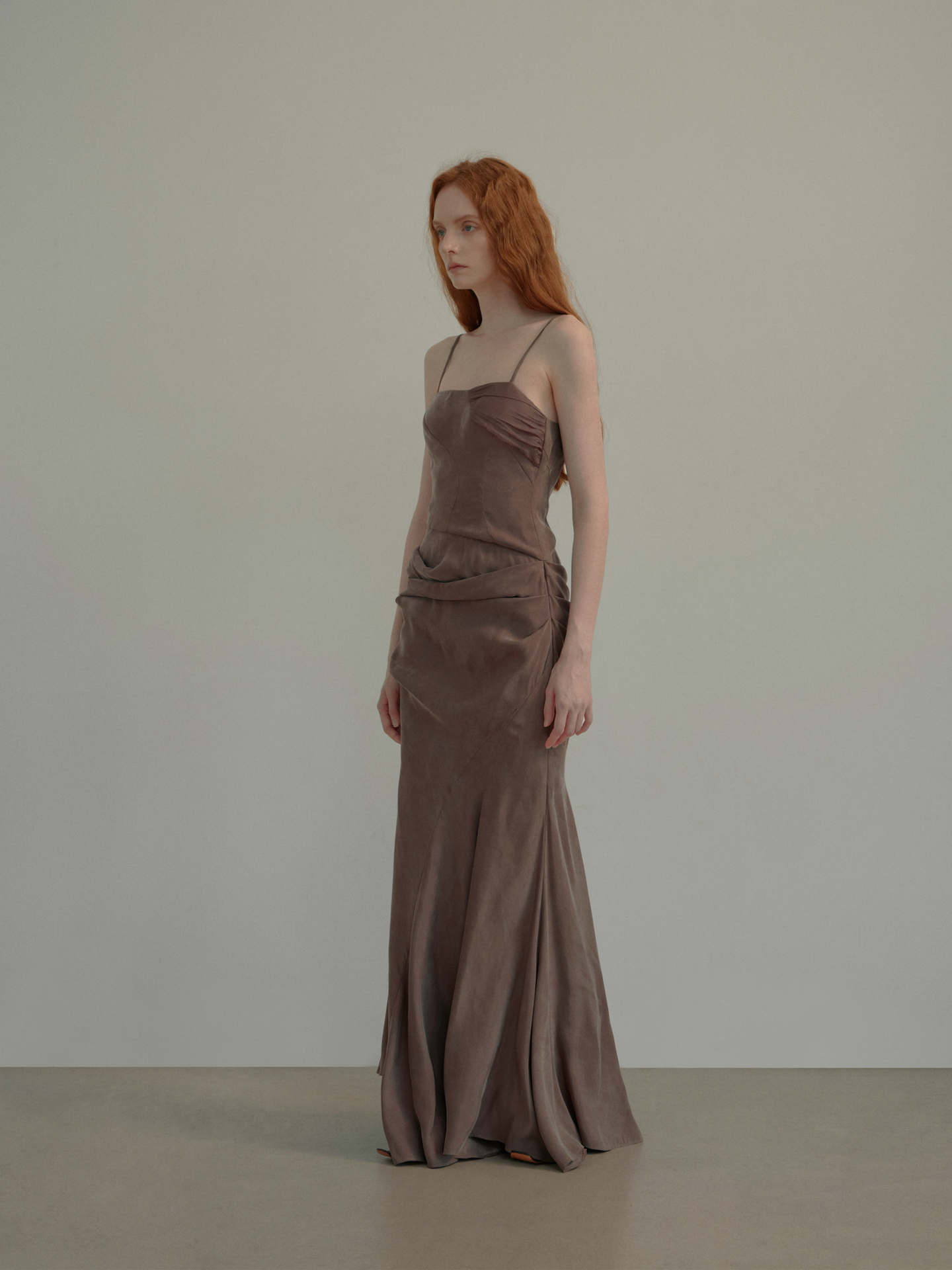 ELYWOOD GRAY-PURPLE DRAPED CORSET DRESS