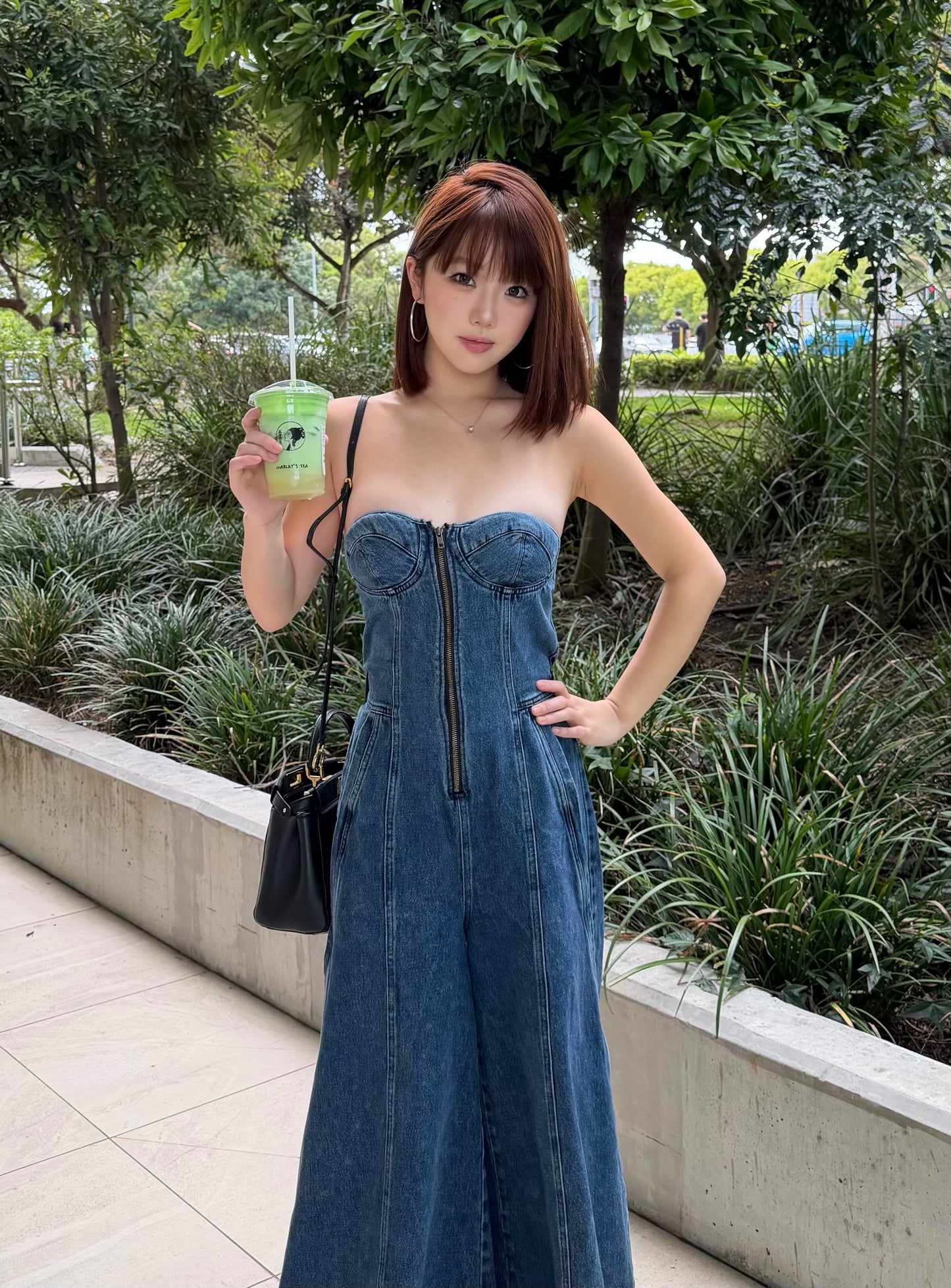 YJ1 STRAPLESS DENIM JUMPSUIT