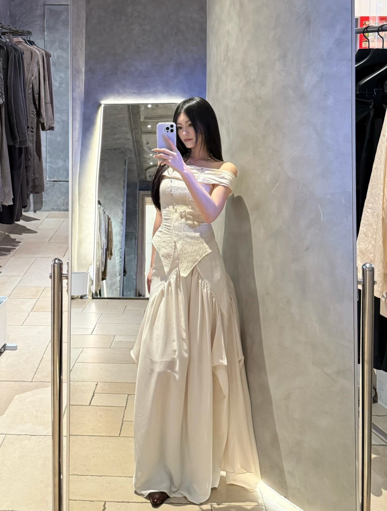 ELYWOOD WHITE ASYMMETRIC RUCHED SKIRT