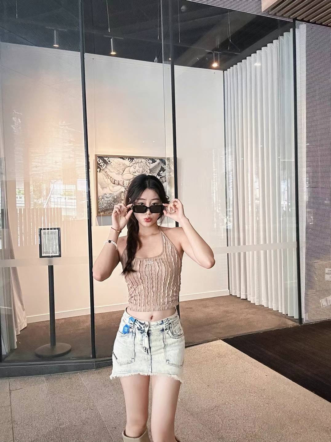 NAWS Denim uneven end skirt with shorts