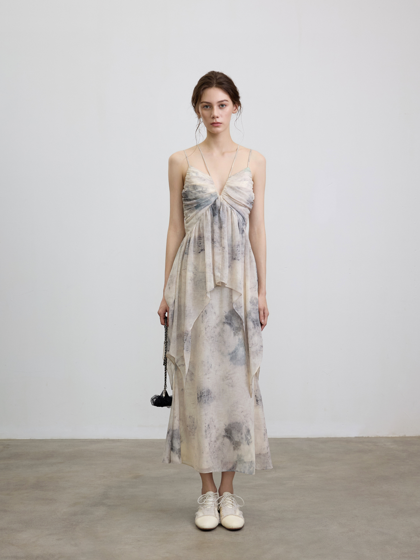 Elywood INK-PRINT RUCHED SLIP DRESS