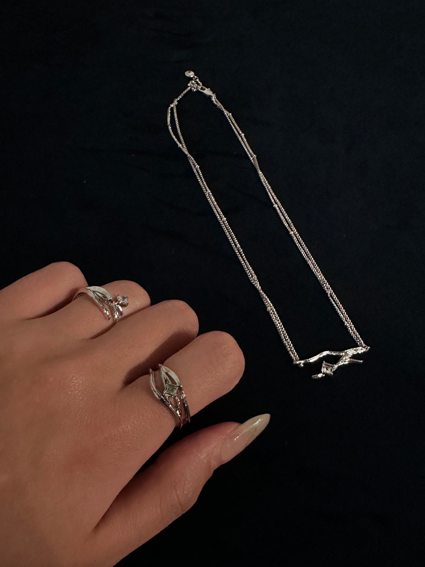 Miowrhyme silver stone ring