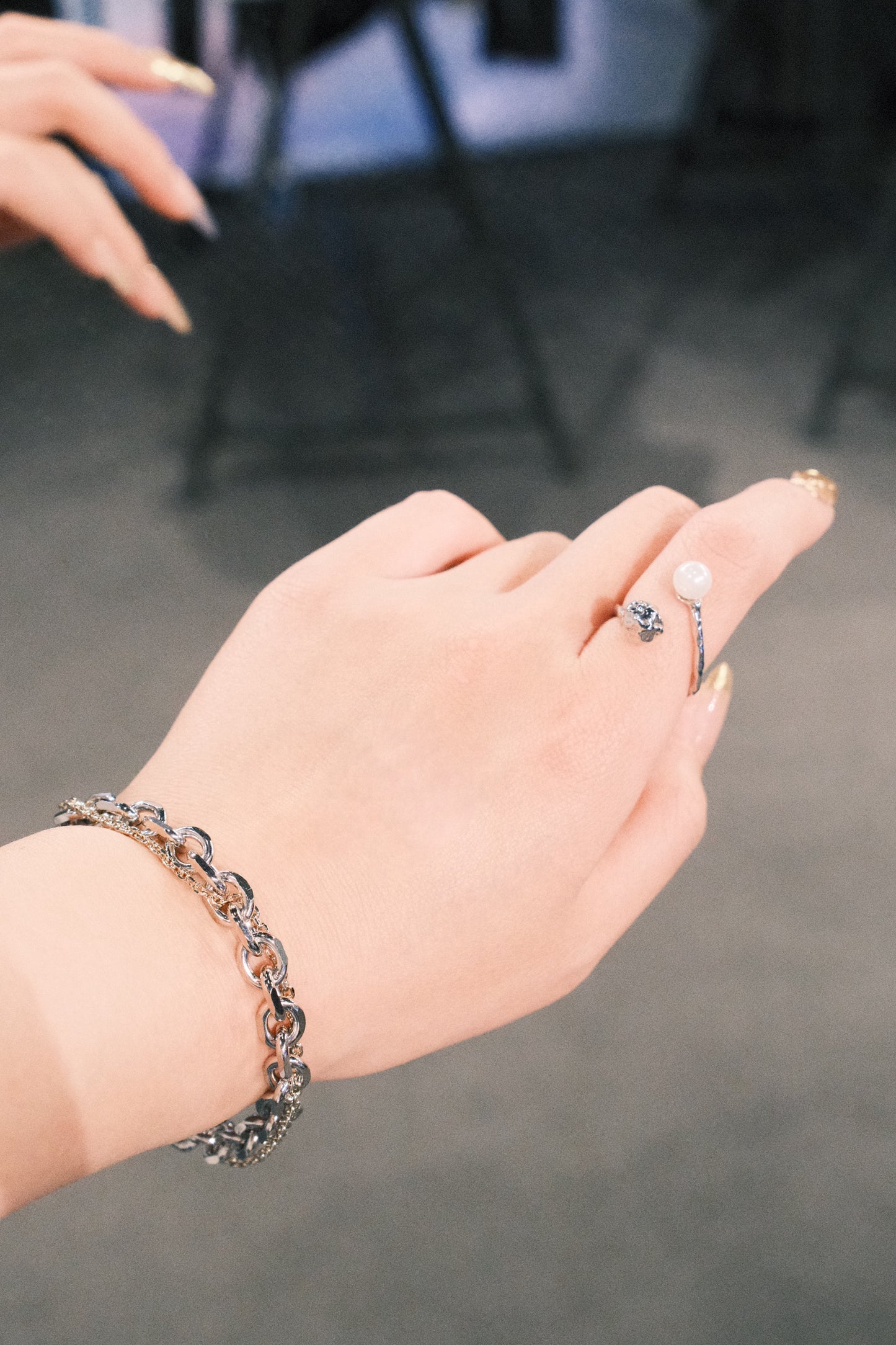 Miowrhyme silver bead and pearl ring