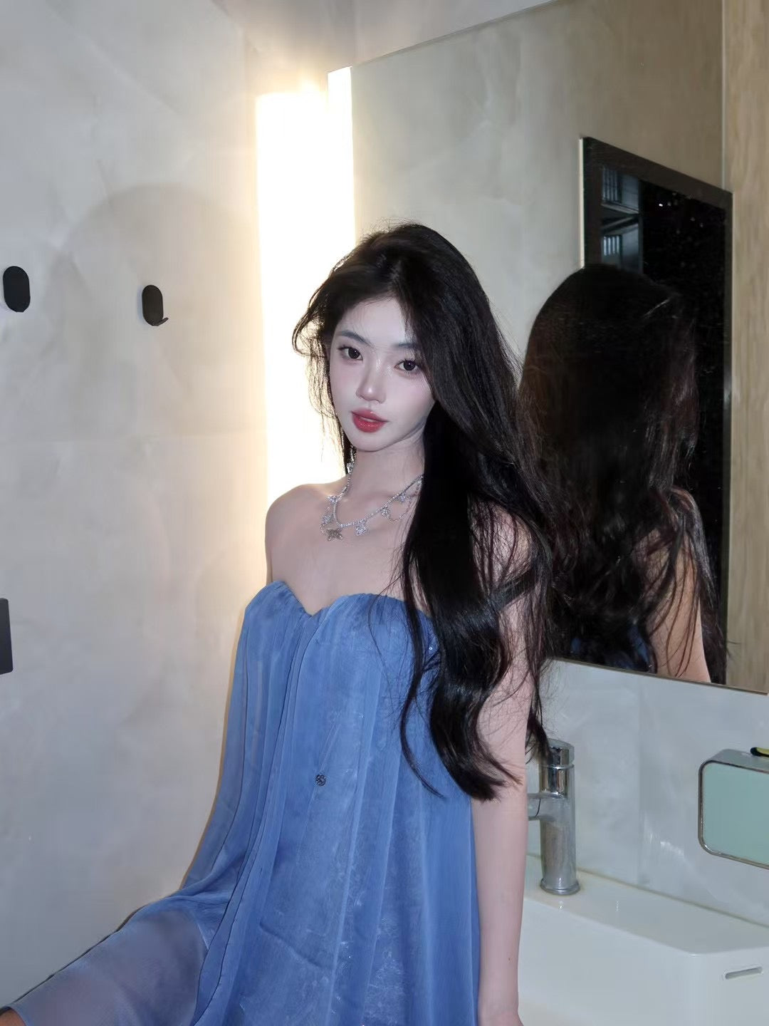Sheer Luck Thiri Chiffon Tube Top Dress in Blue
