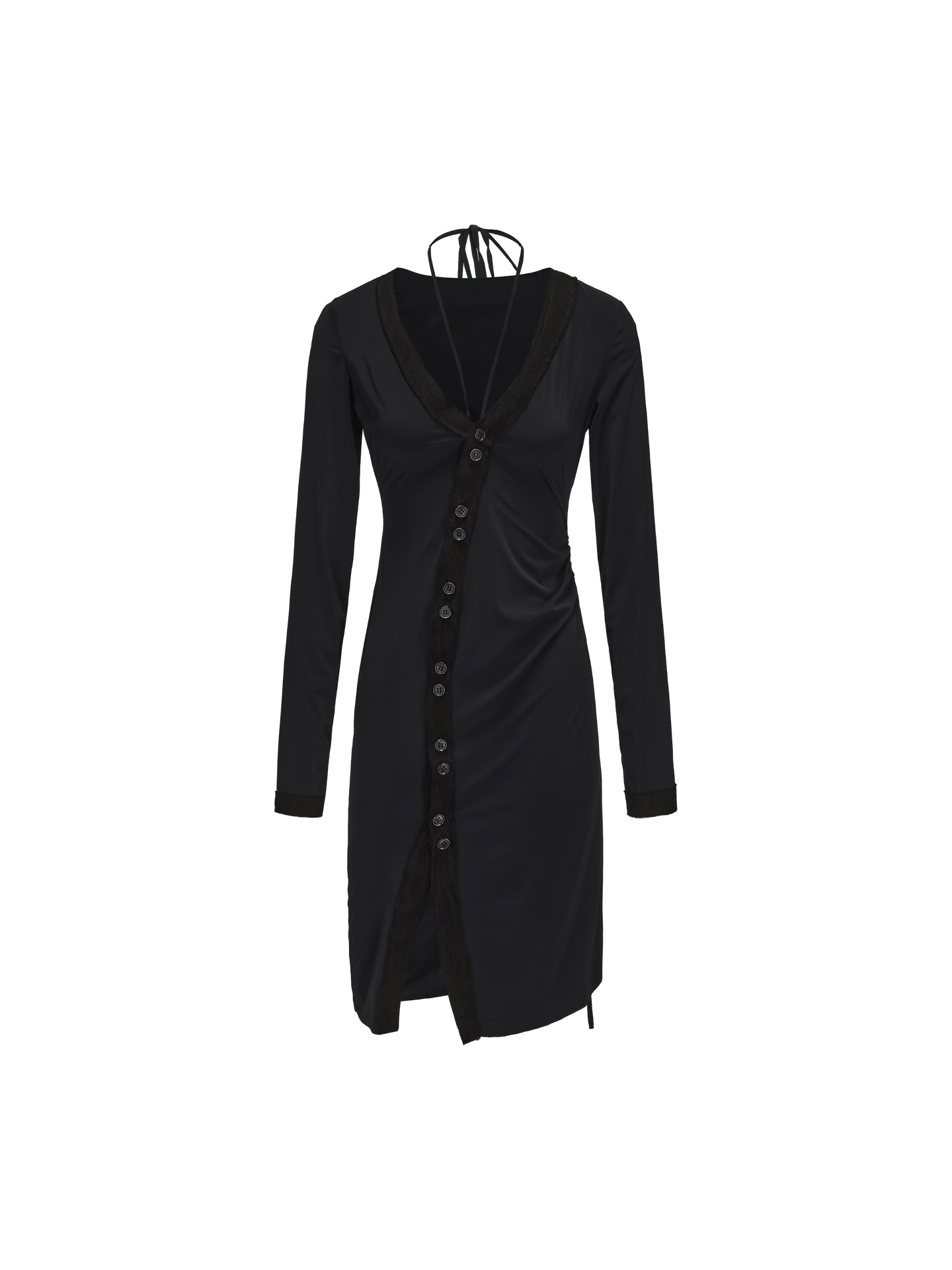 ELYWOOD BLACK SLIM-FIT DRAWSTRING LONG CARDIGAN