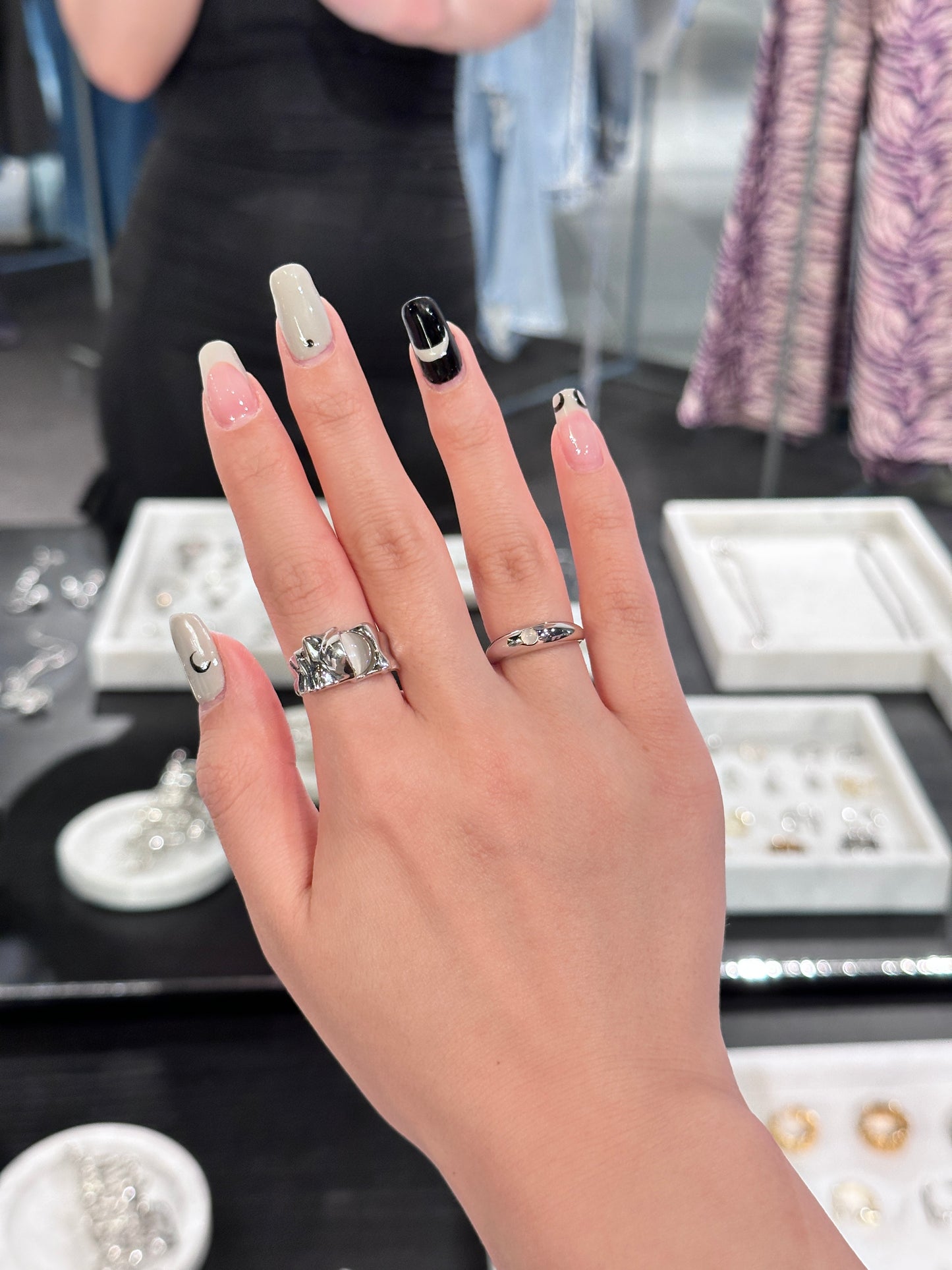 Miowrhyme matte silver moonstone ring