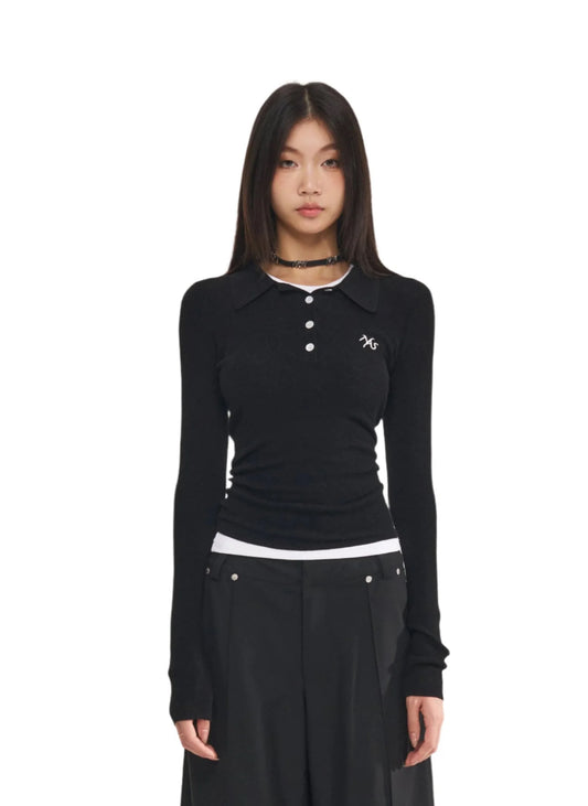 NAWS BLACK POLO WOOLEN KNITWEAR