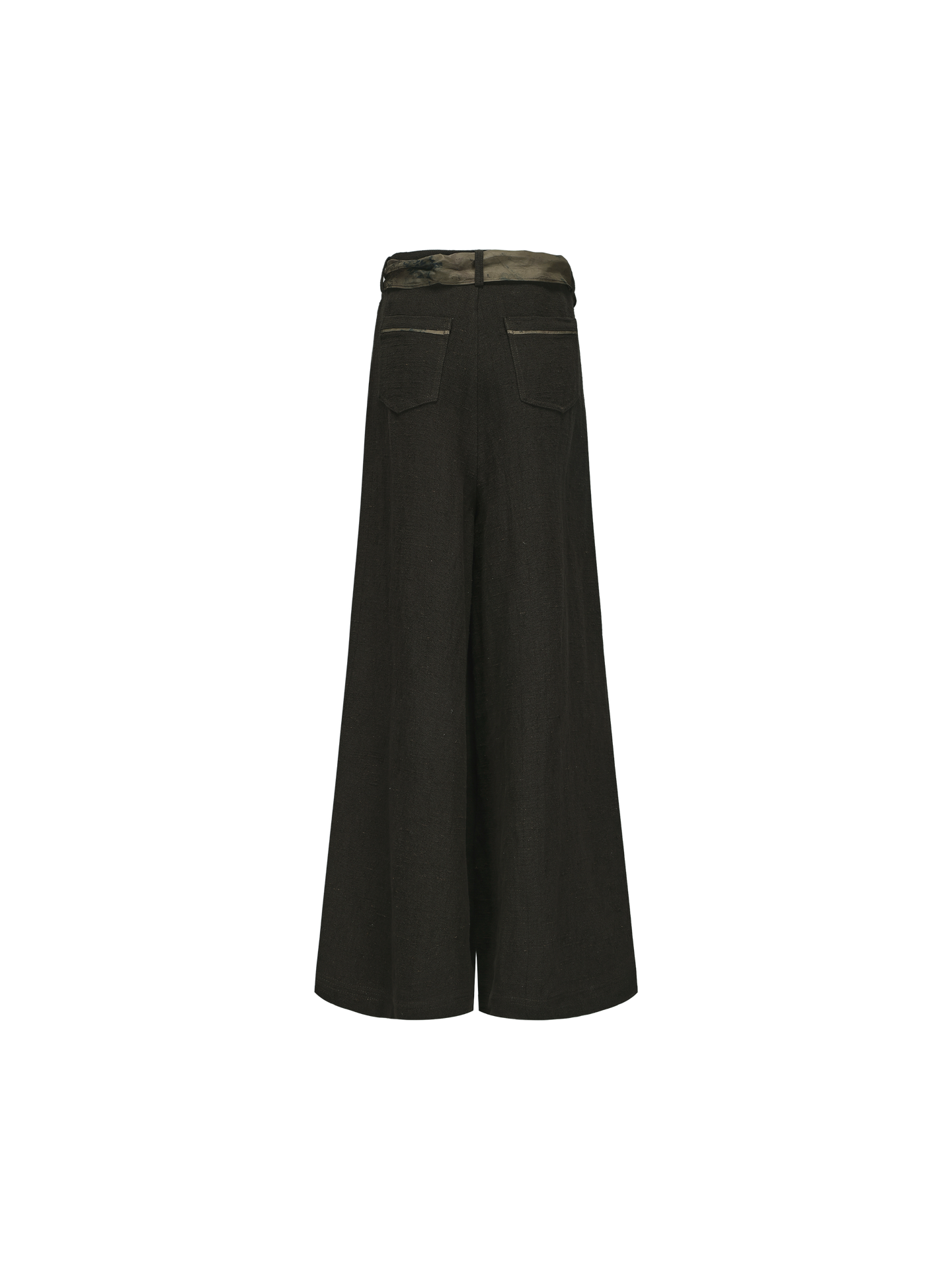 ELYWOOD OLIVE LINEN BELTED WIDE-LEG PANTS