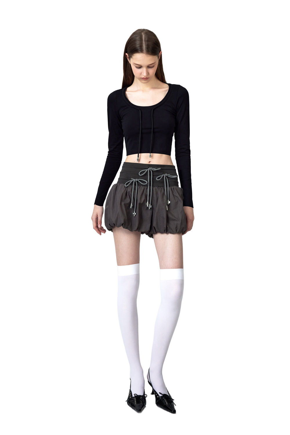 YJ1 HIGH-WAISTED BOW PANTSKIRT IN TAUPE GRAY