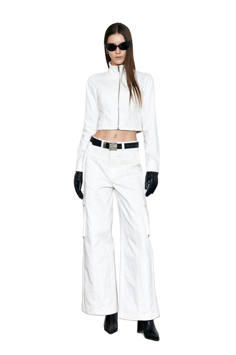 YJ1 WHITE WIDE-LEG CARGO JEANS