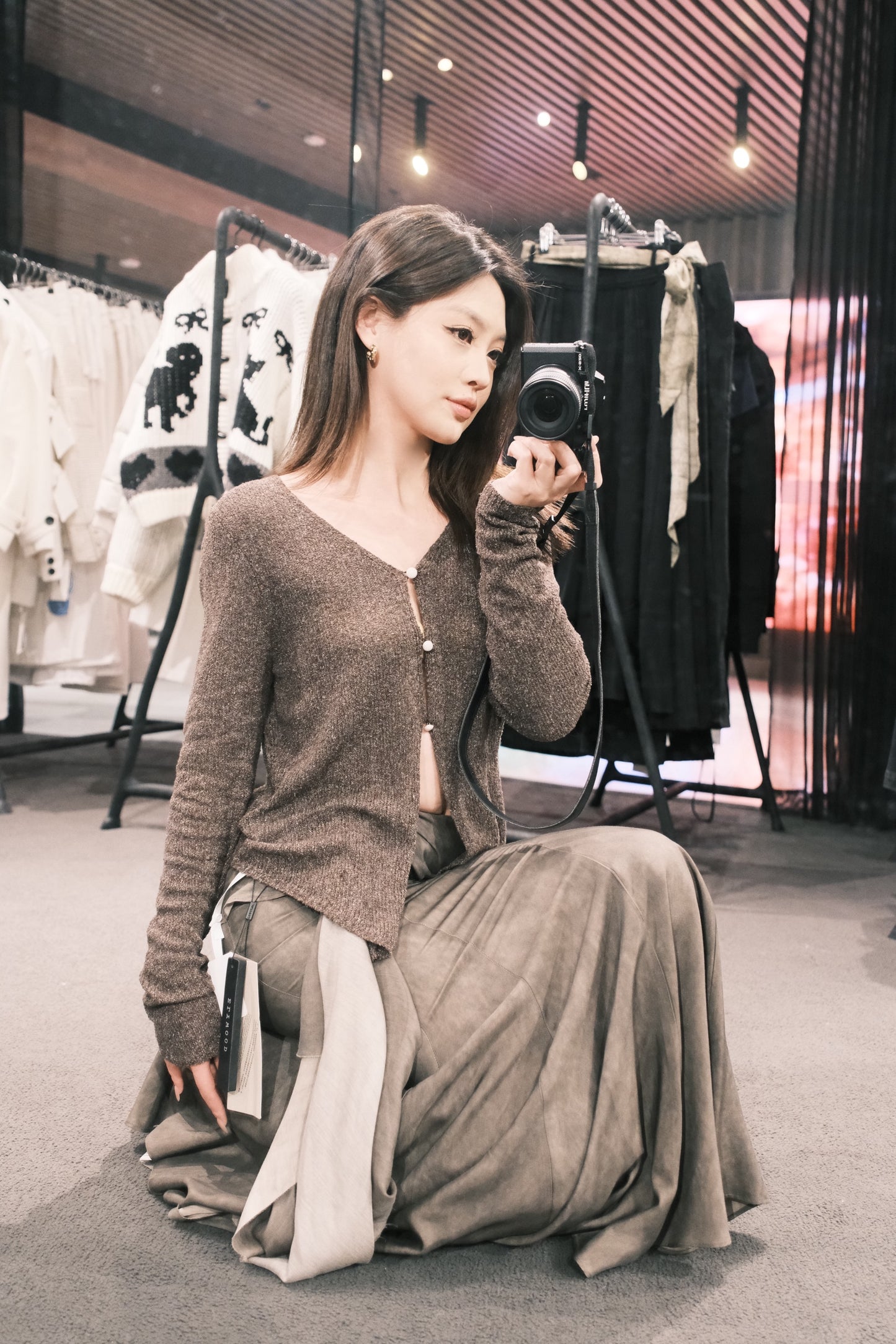 ELYWOOD BROWN FLOUNCE MERMAID MIDI SKIRT