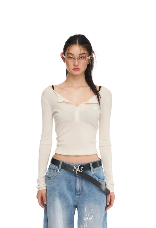 NAWS WHITE TWISTED HENLEY COLLAR KNITWEAR TOP