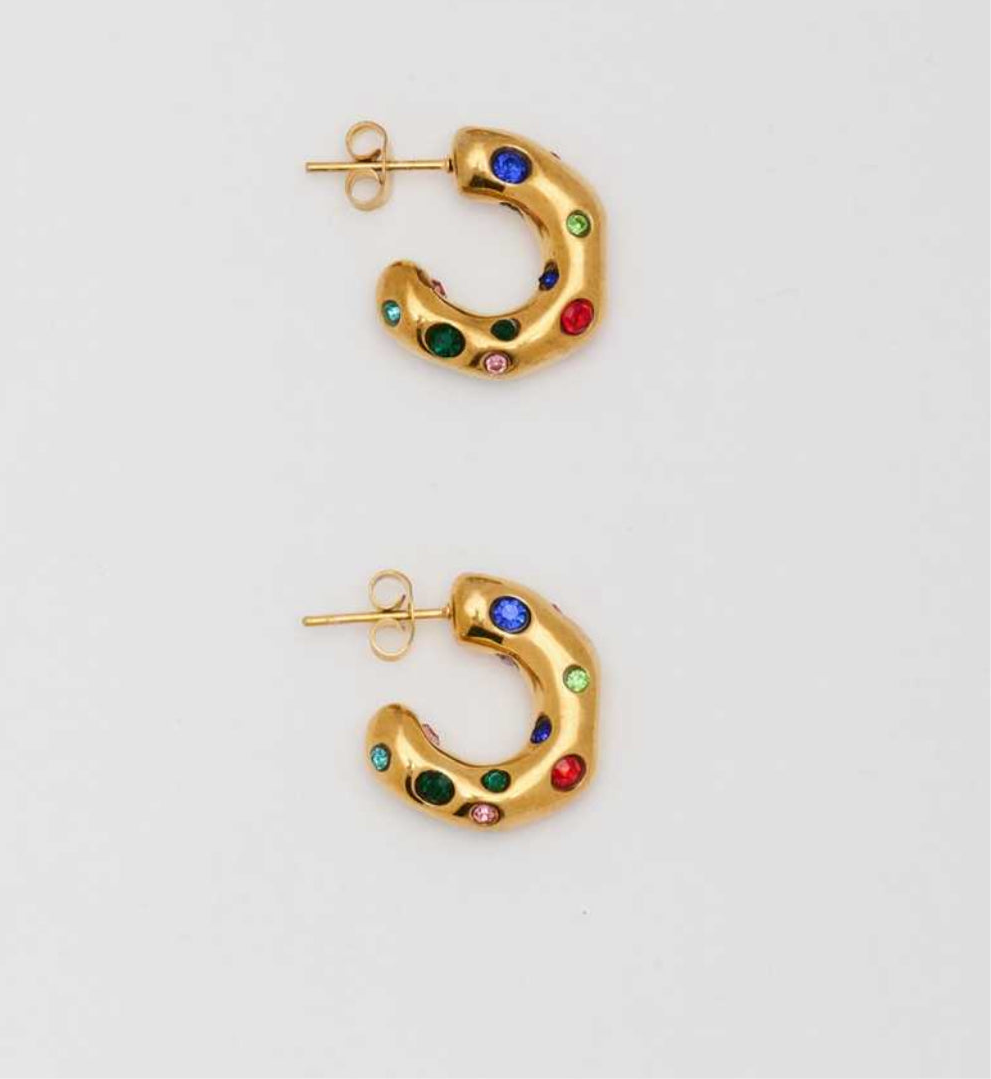 GULLOO golden ear hoops with color stones