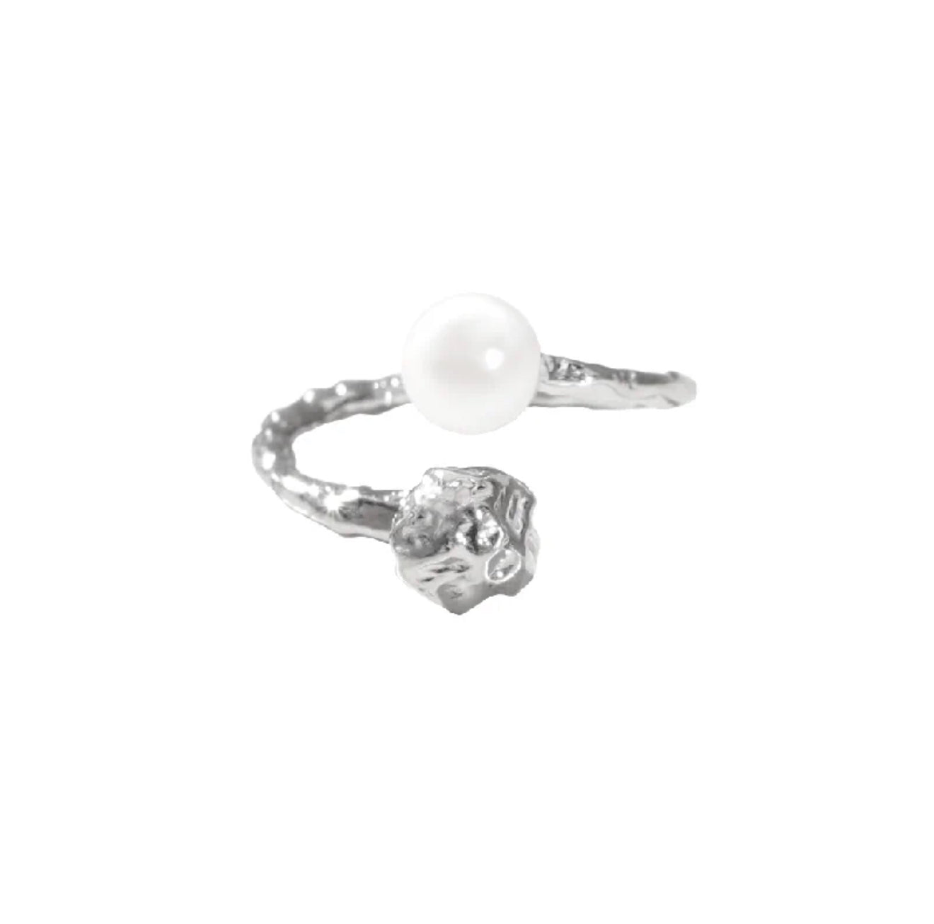 Miowrhyme silver bead and pearl ring