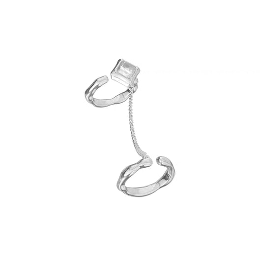 Miowrhyme silver chain ring with crystal