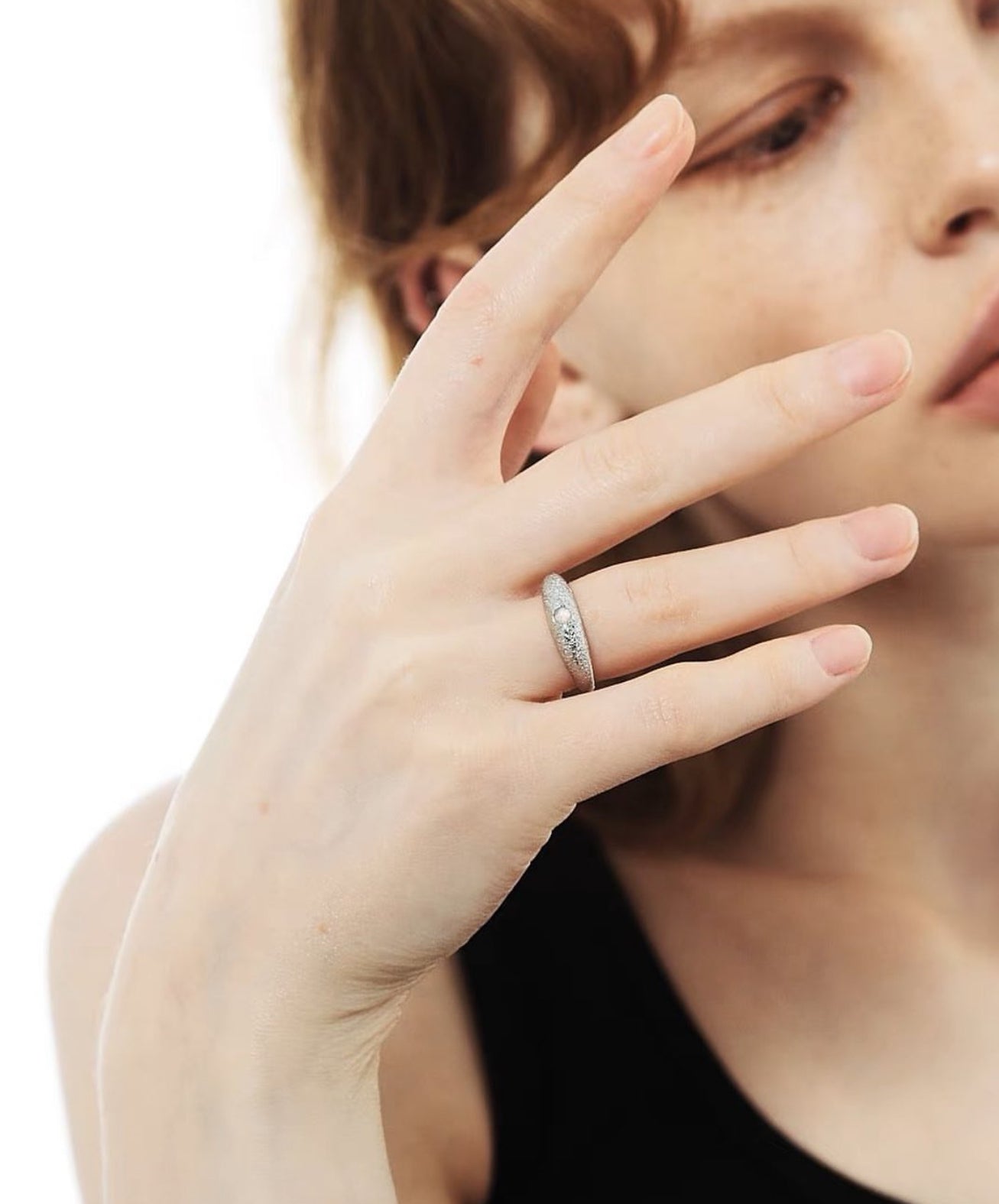 Miowrhyme matte silver moonstone ring