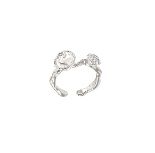 Miowrhyme dual flower silver ring