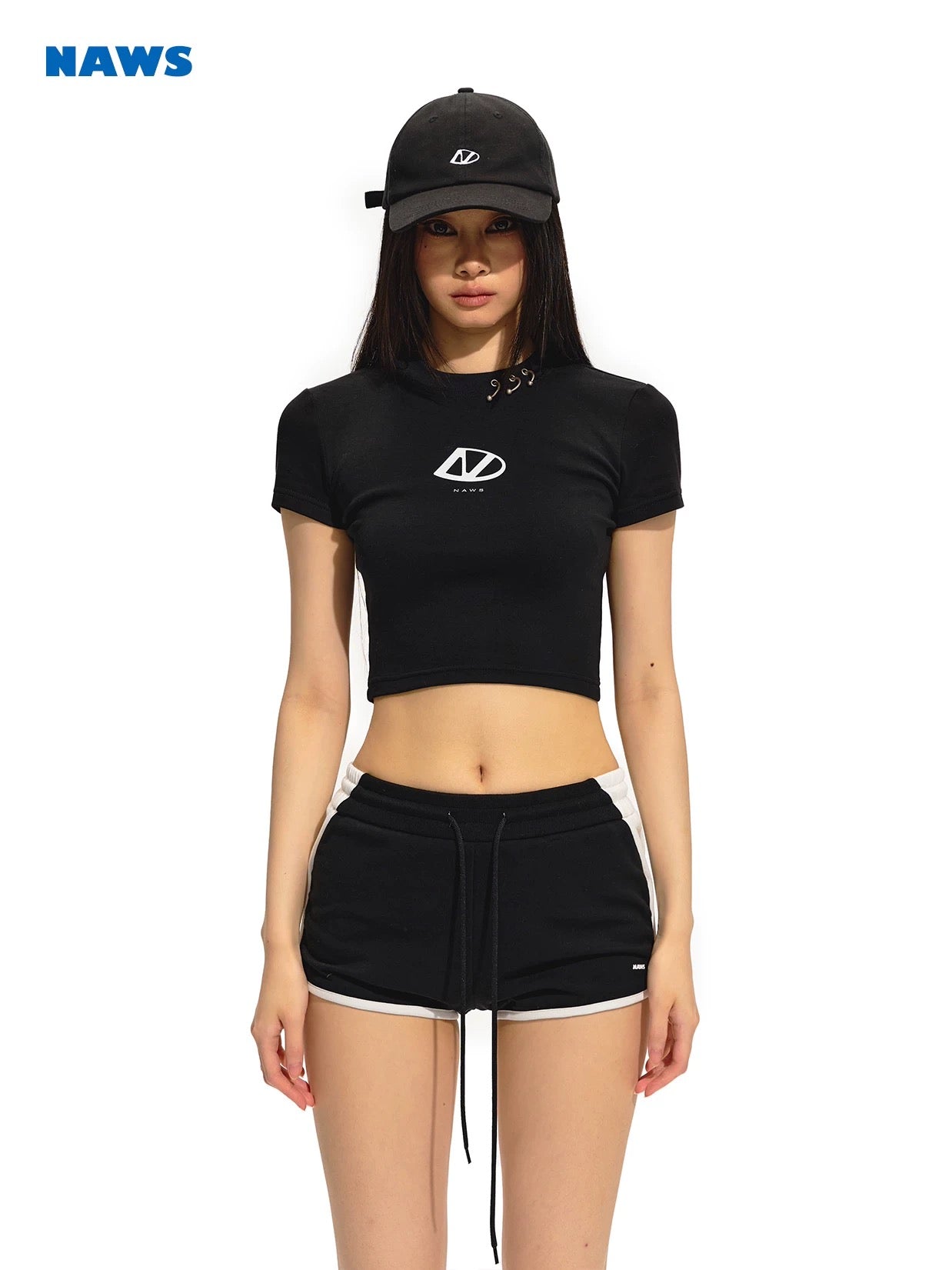 NAWS crop top with silver hoops