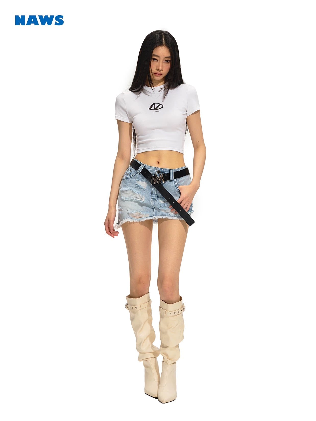 NAWS crop top with silver hoops