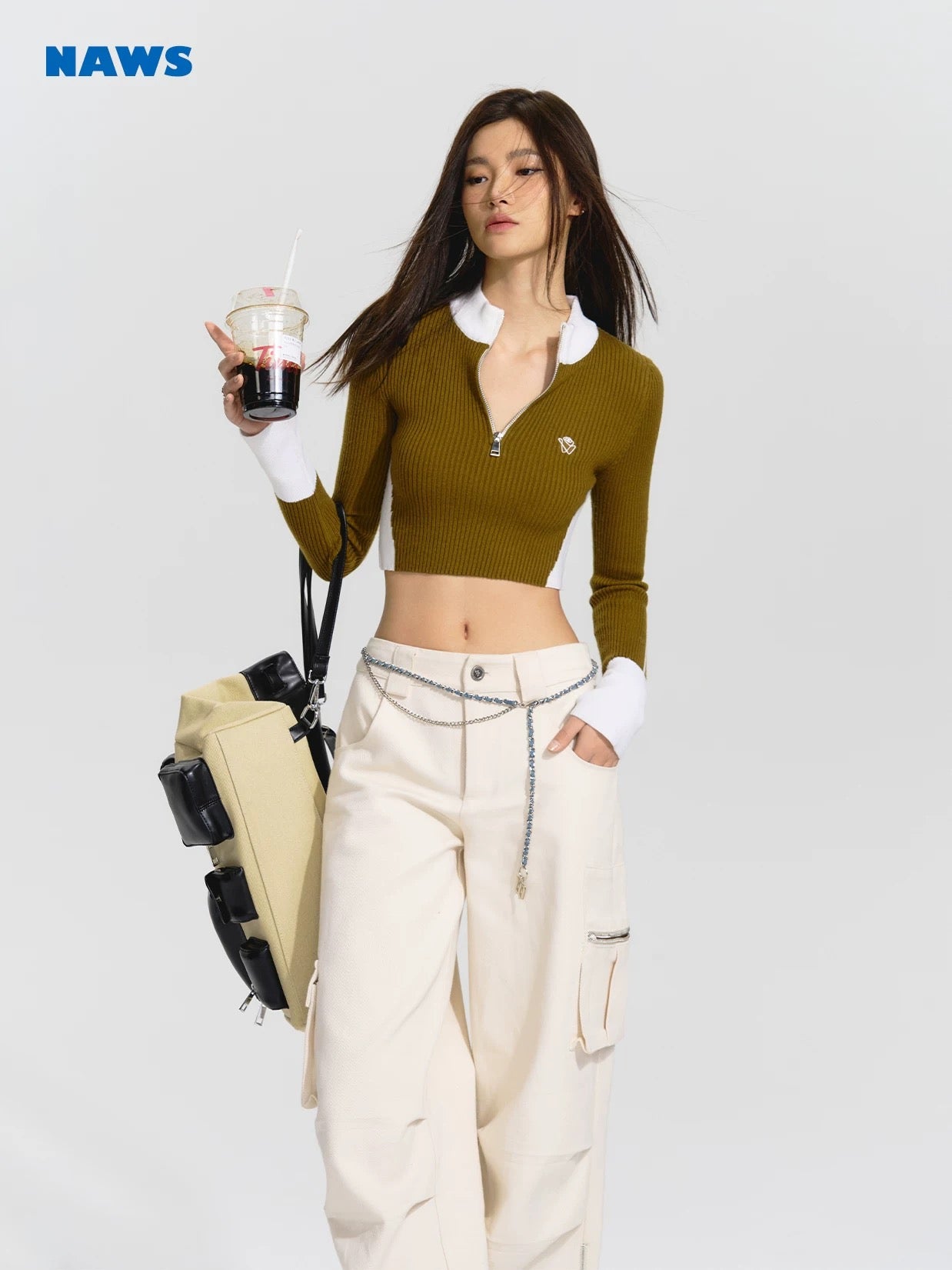 NAWS Khaki cardigan top