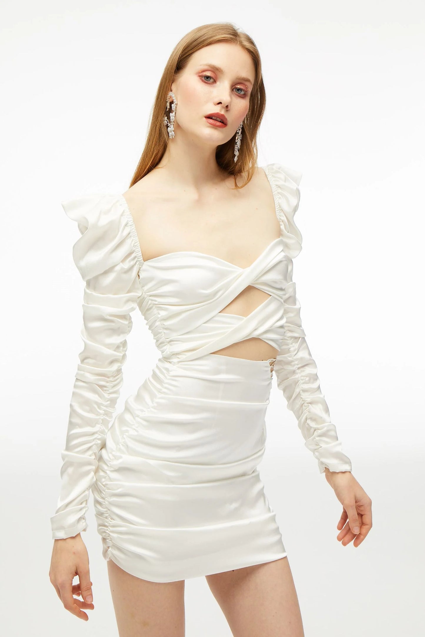 Nana Jacqueline white cross crystal satin dress