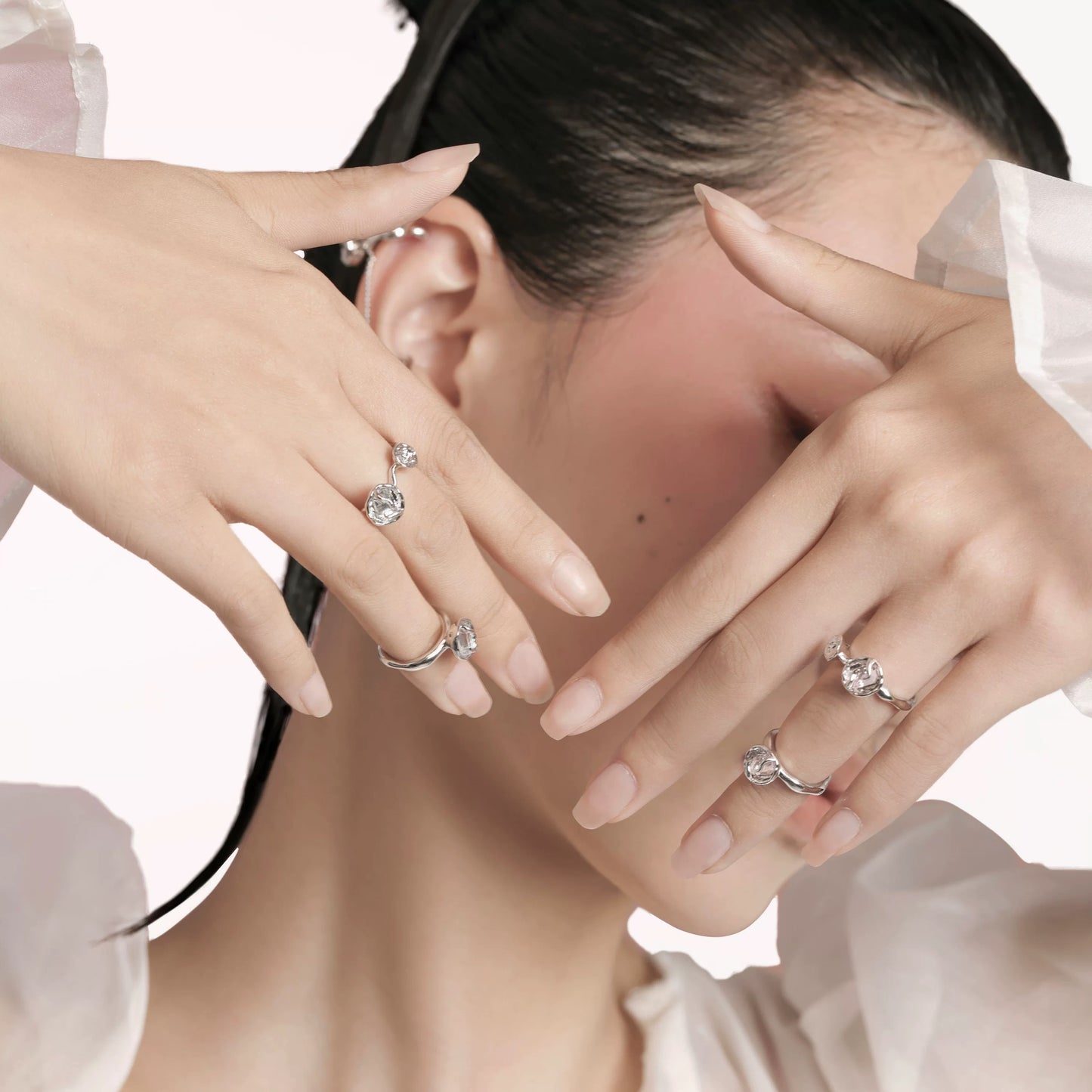 Miowrhyme dual flower silver ring