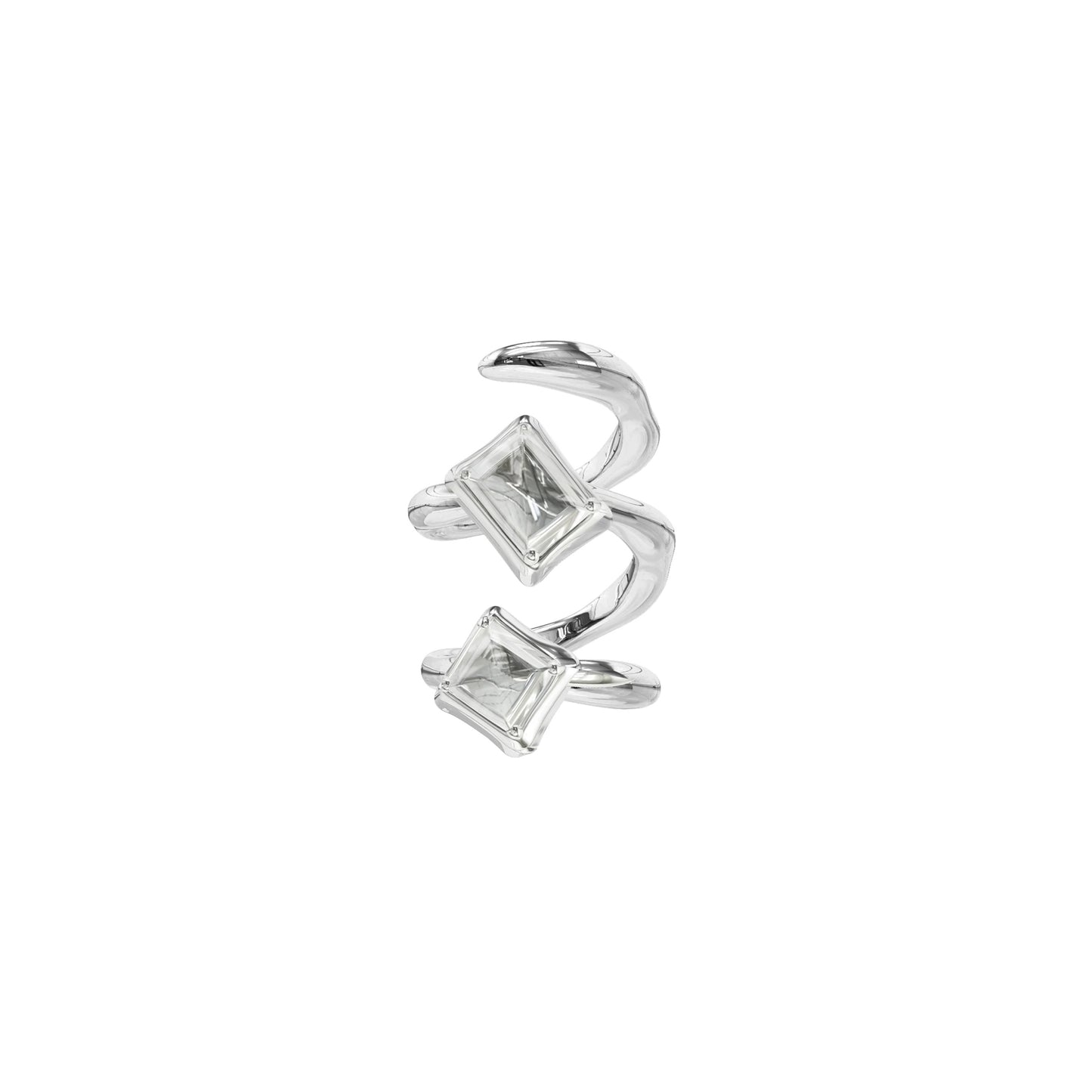 Miowrhyme swirl silver rings with crystals