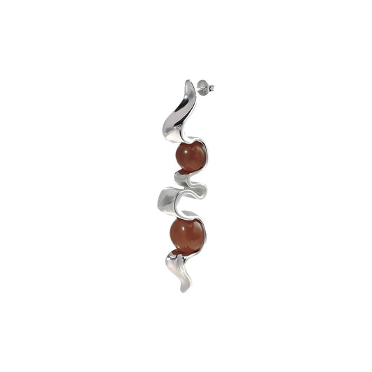 Silver earring with dual red stones