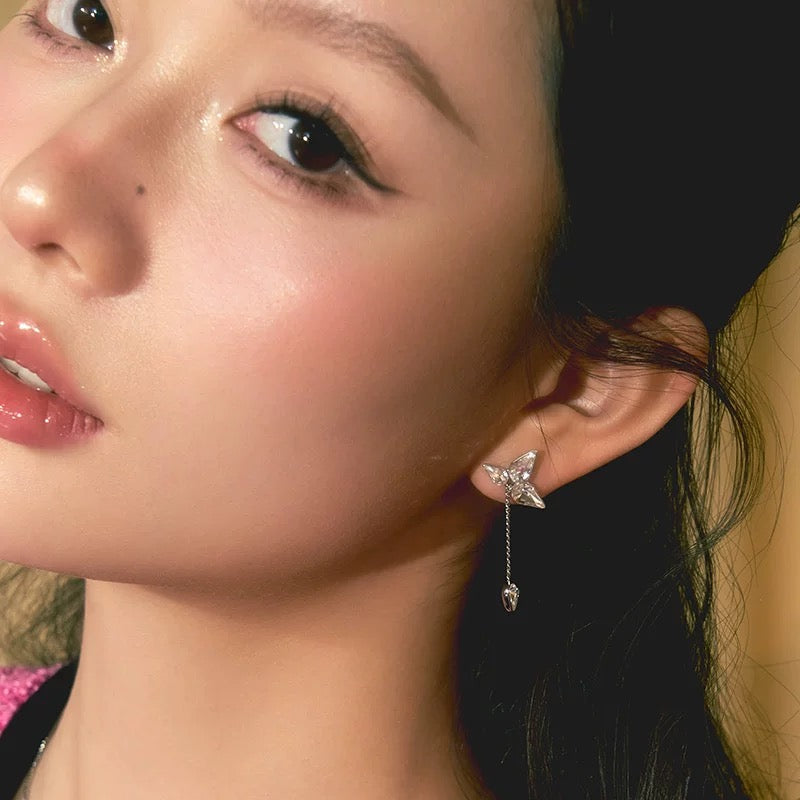 Abyb drop silver crystal earrings(one sided)