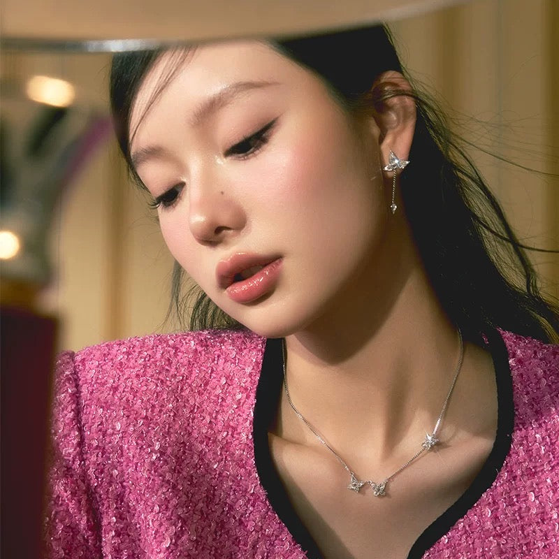 Abyb drop silver crystal earrings(one sided)