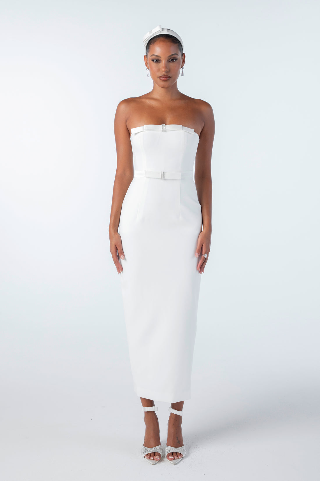 Nana Jacqueline Demi Bow Midi Dress (White)