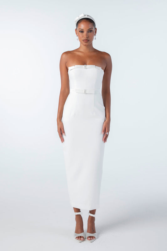 Nana Jacqueline Demi Bow Midi Dress (White)